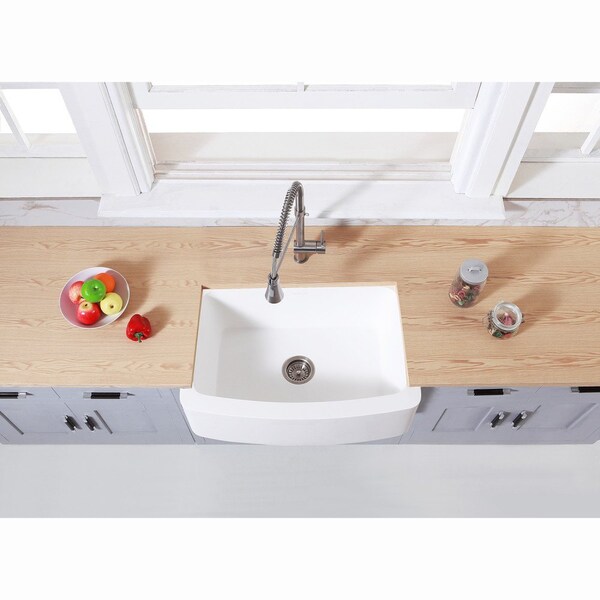 GKFA30229 Solid Surface 30 X 22 Farmhouse Sgl Bowl Kitchen Sink,Wht